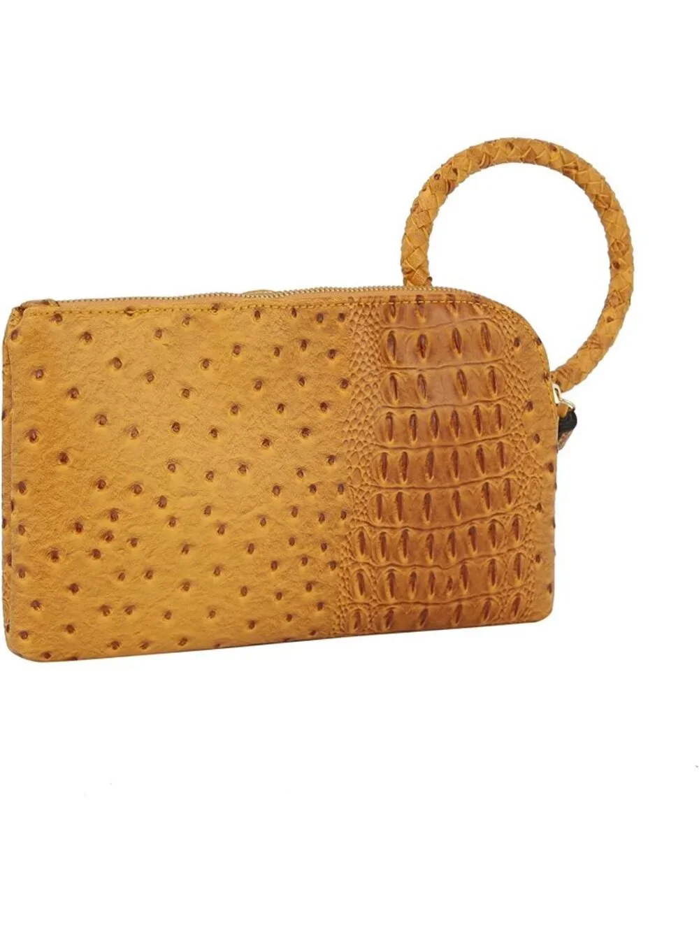 Women's Mustard Leather Formal Purse Wristlet Wallet Casual Evening Handbag